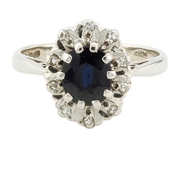 18ct white gold Sapphire/Diamond Cluster Ring size I